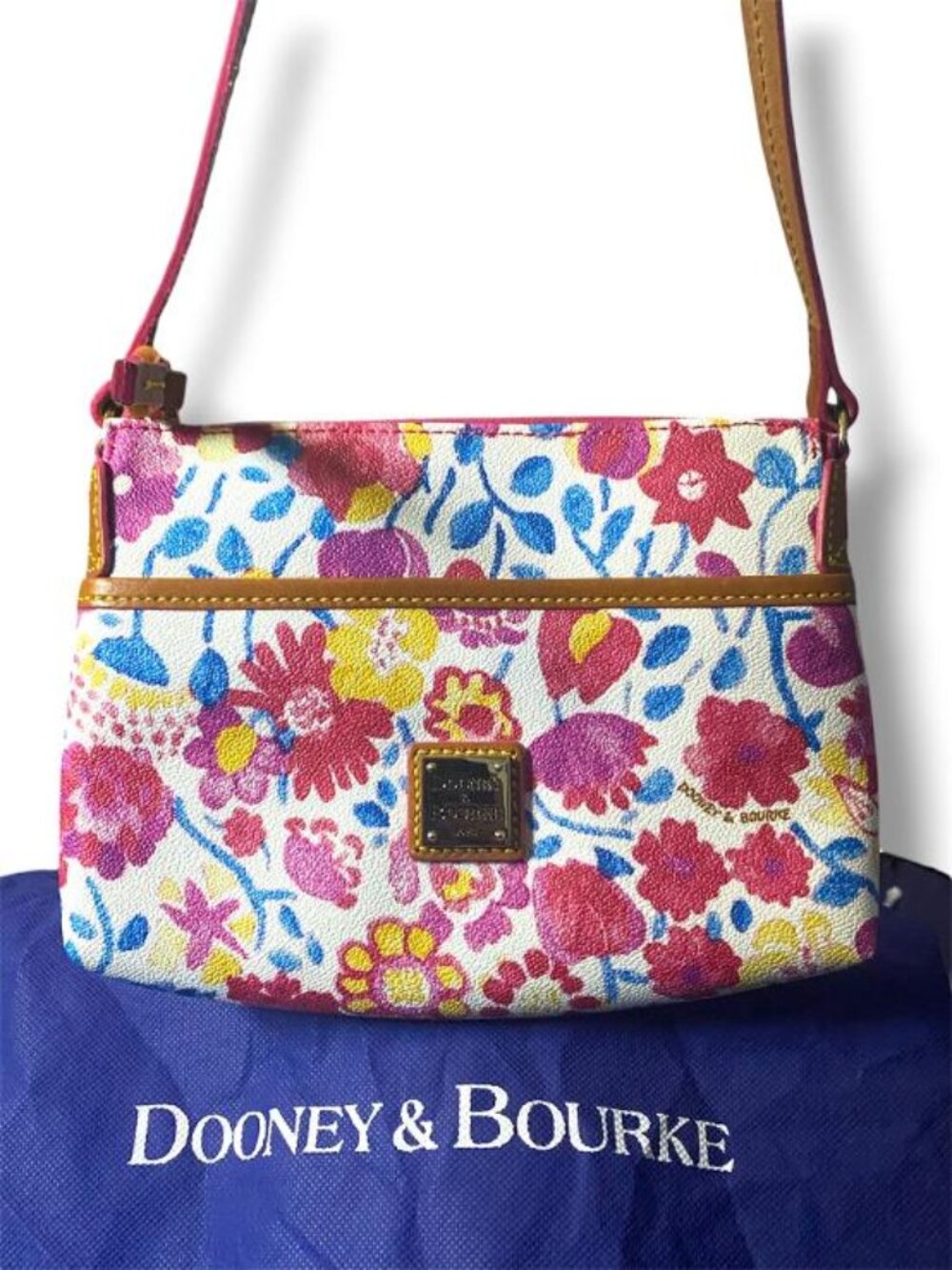 DOONEY & BOURKE - Pink Red Blue Marabelle Coated Floral Shoulder Bag & DUSTBAG